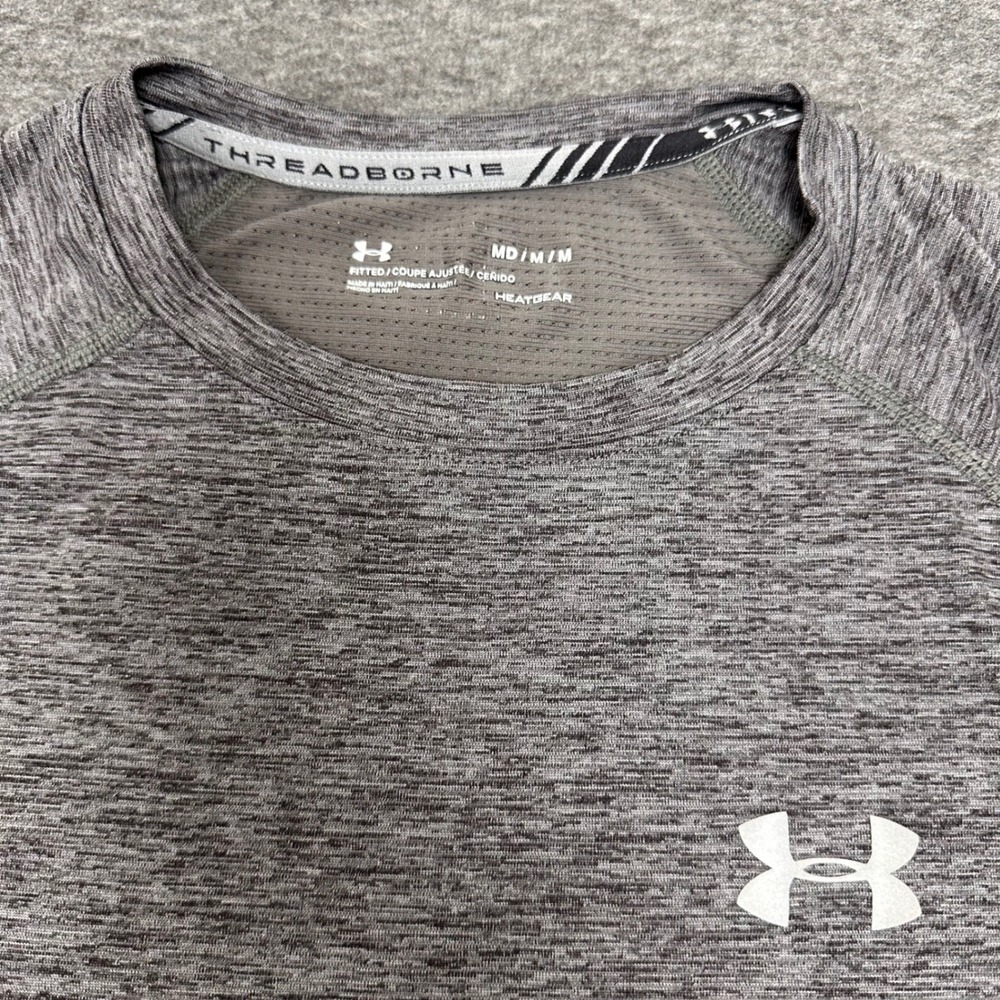 Under Armour Threadborne HeatGear Fitted Gray Mens‎ T-Shirt Medium Moisture Wick